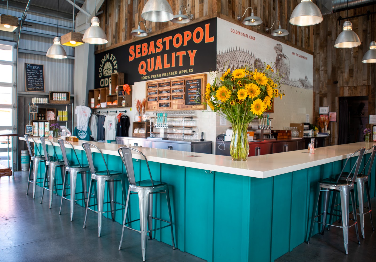 Golden State Cider Taproom apple orchard in Sebastopol, California