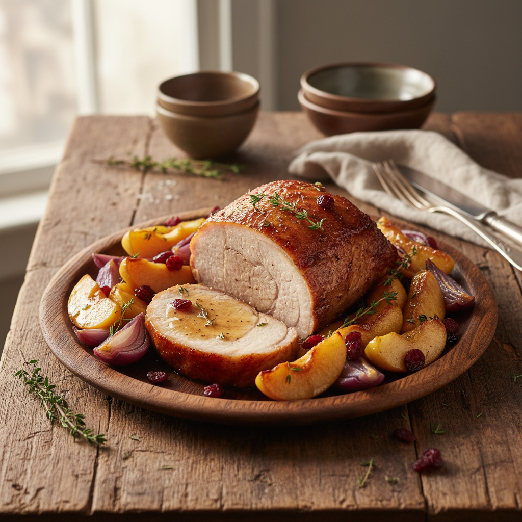 Roast Pork Loin with Apples and Onions