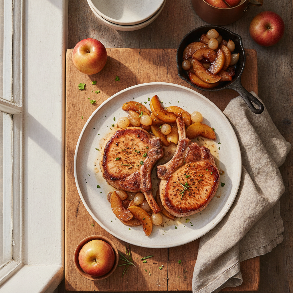 Skillet Pork Chops with Cider-Braised Apples